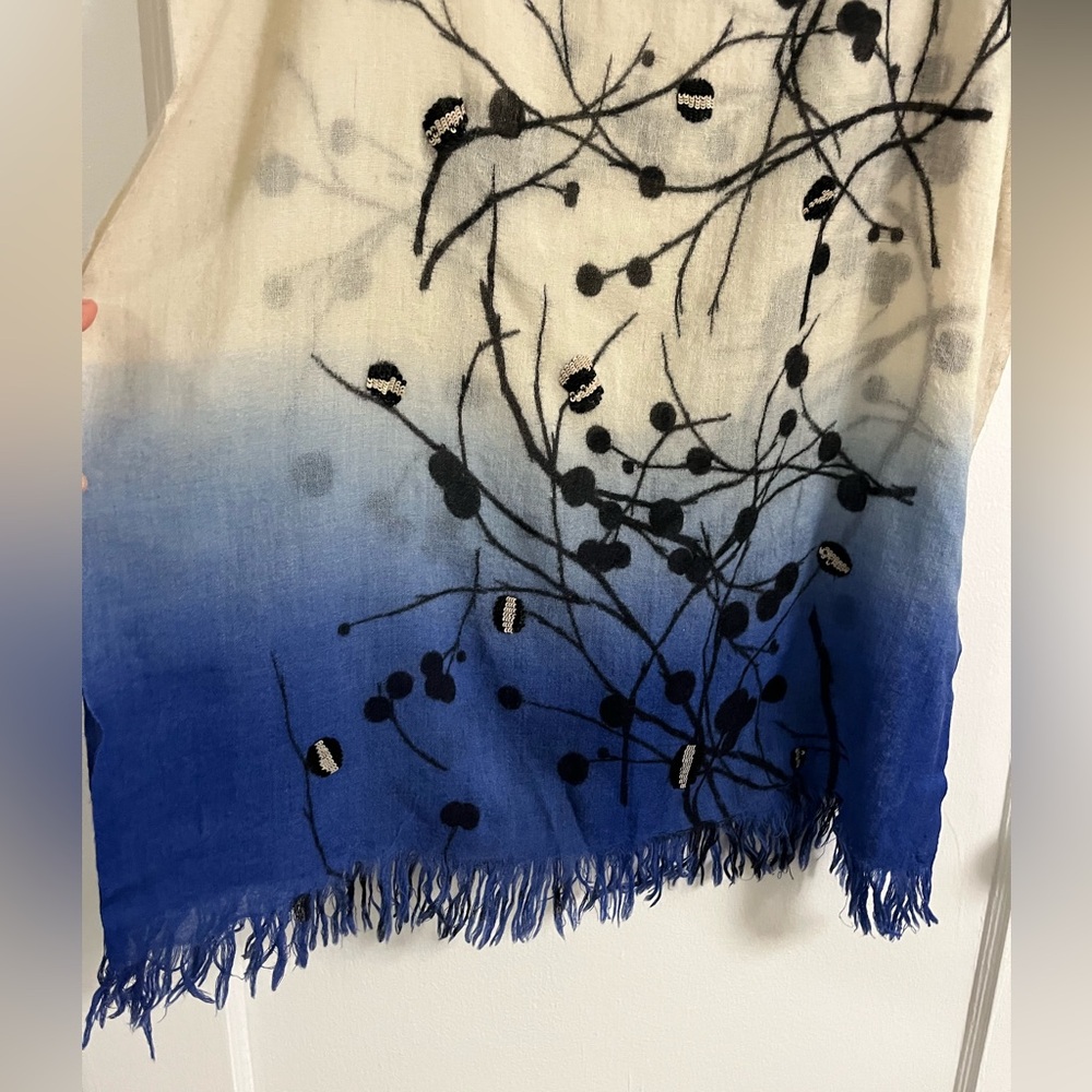 Wool Scarf / Wrap - Twig Berry Pattern With Sequi… - image 2